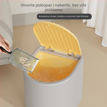 Prijenosni set za mačji pijesak s poklopom — mali kantu s poklopom, mirisna lopatka za pijesak, vrećice za izmet