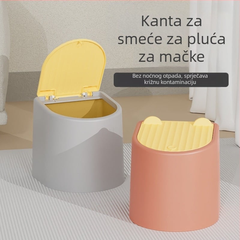 Prijenosni set za mačji pijesak s poklopom — mali kantu s poklopom, mirisna lopatka za pijesak, vrećice za izmet