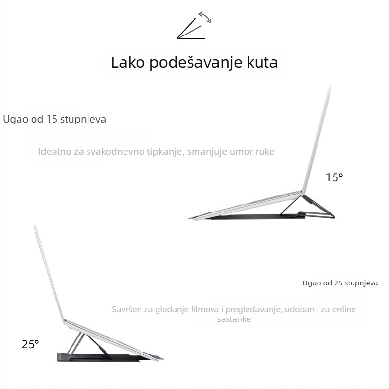Stojak za hlađenje prijenosnog računala, sklopiva stolna podrška za prijenosna računala i tablete, PU materijal; kompatibilno s uređajima 12.5–15.6 inča; težina 205 g