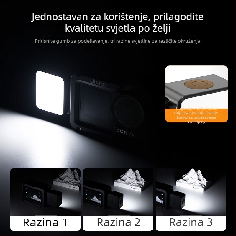 LED rasvjeta za akcijske kamere, promjenjiva jačina, bez neovisnog napajanja, ULANZI