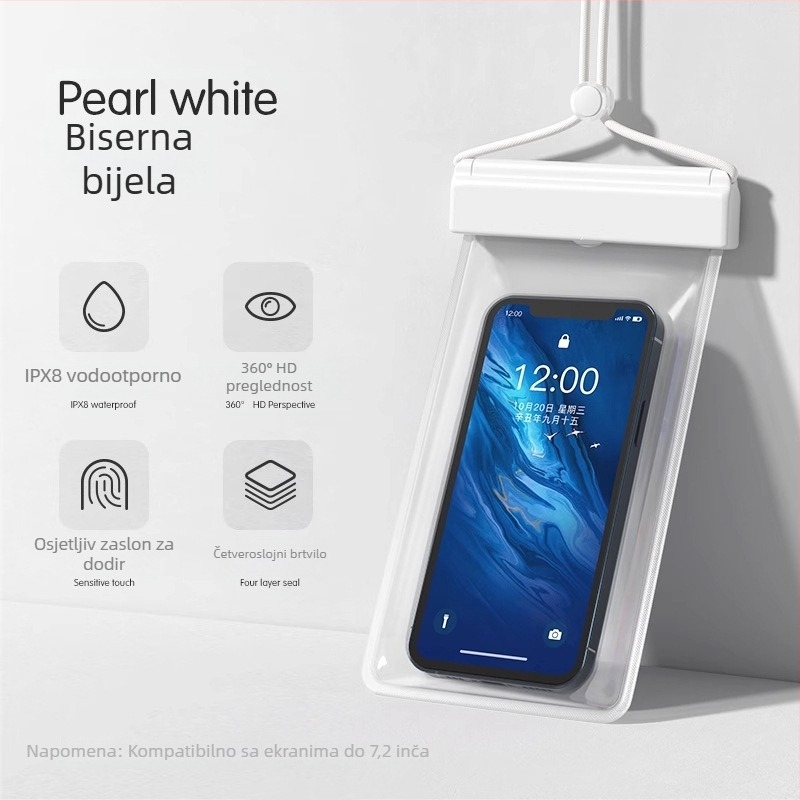 Vodootporna torbica za telefon za plažu s HD dodirnim zaslonom — kompatibilno s telefonima do 7,2 inča, plastično vodootporno kućište, moguć prilagođeni logotip, za plivanje, ronjenje i raftanje