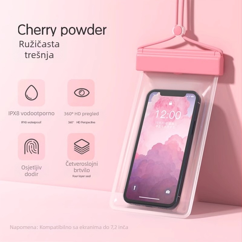 Vodootporna torbica za telefon za plažu s HD dodirnim zaslonom — kompatibilno s telefonima do 7,2 inča, plastično vodootporno kućište, moguć prilagođeni logotip, za plivanje, ronjenje i raftanje