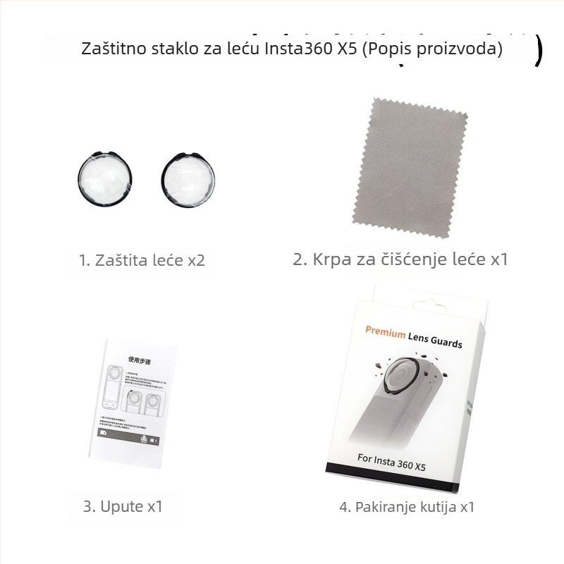 Zaštitna leća za Insta360X5 – PC + kaljeno staklo, mogućnost otiska loga, paket: 1 kom.