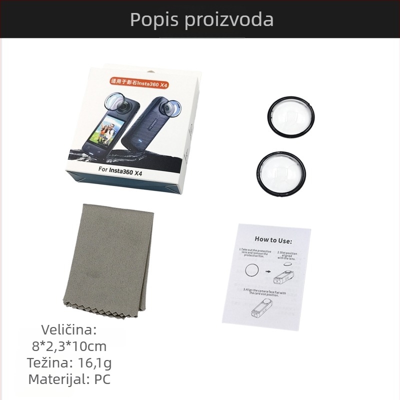 Zaštitna leća za Insta360X5 – PC + kaljeno staklo, mogućnost otiska loga, paket: 1 kom.