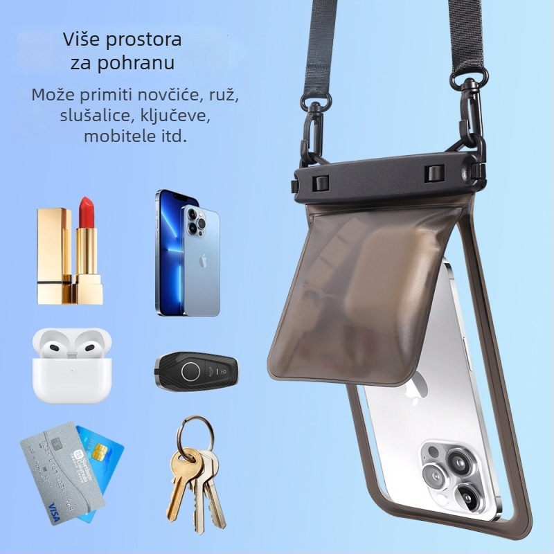 Dvokomorna PVC vodootporna torbica za telefon s trakom za vrat, za plivanje, rafting i ronjenje