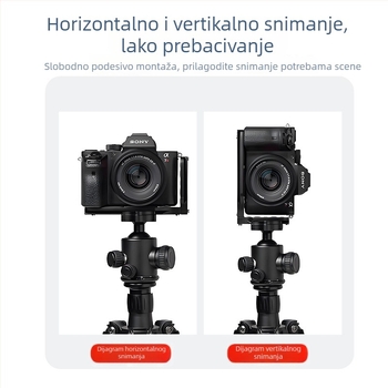 L-tip brze instalacijska ploča za kameru – vertikalna ploča s perforacijama za proširenje, univerzalna za SLR, aluminijska zlitina, model L130C, nosivost 6–10 kg