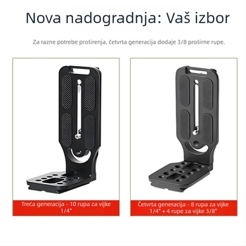 L-tip brze instalacijska ploča za kameru – vertikalna ploča s perforacijama za proširenje, univerzalna za SLR, aluminijska zlitina, model L130C, nosivost 6–10 kg