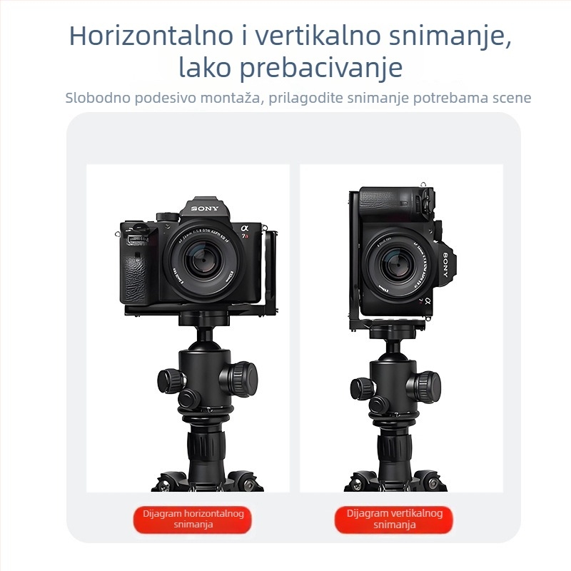 L-tip brze instalacijska ploča za kameru – vertikalna ploča s perforacijama za proširenje, univerzalna za SLR, aluminijska zlitina, model L130C, nosivost 6–10 kg