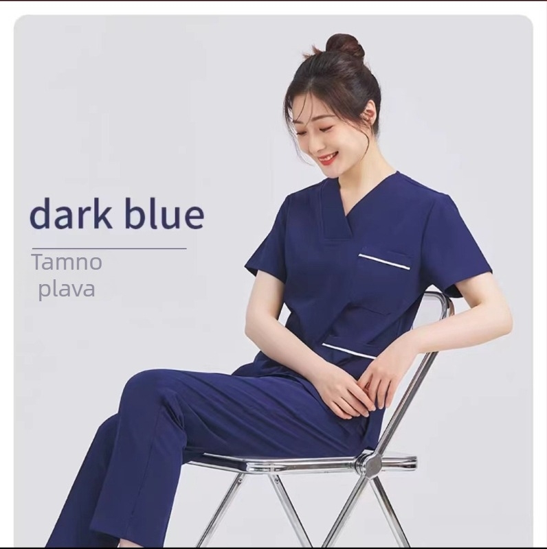 Unisex dvodijelni medicinski set – brzo-sušeći, vlage-odvodni materijal od poliester-spandeksa, dugi rukav, V-izrez, gornji dio + hlače, za sve sezone