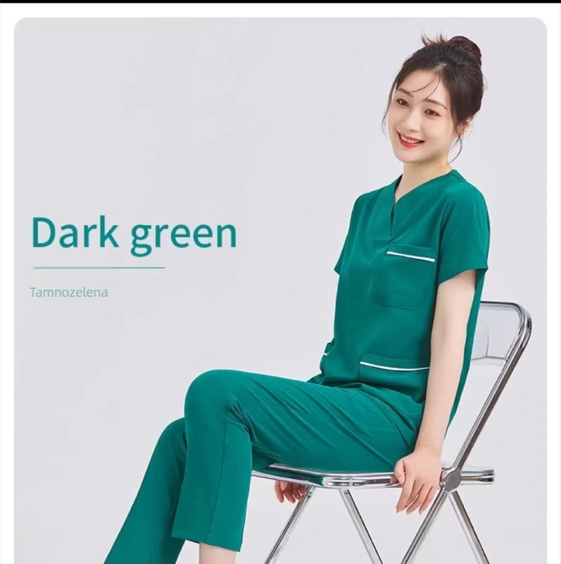 Unisex dvodijelni medicinski set – brzo-sušeći, vlage-odvodni materijal od poliester-spandeksa, dugi rukav, V-izrez, gornji dio + hlače, za sve sezone