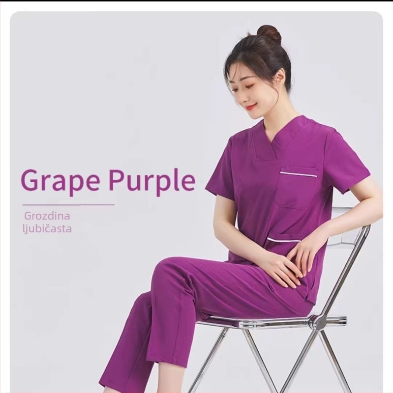 Unisex dvodijelni medicinski set – brzo-sušeći, vlage-odvodni materijal od poliester-spandeksa, dugi rukav, V-izrez, gornji dio + hlače, za sve sezone