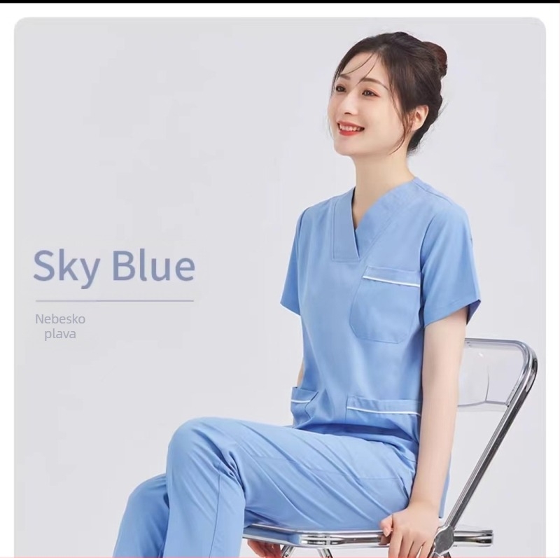 Unisex dvodijelni medicinski set – brzo-sušeći, vlage-odvodni materijal od poliester-spandeksa, dugi rukav, V-izrez, gornji dio + hlače, za sve sezone