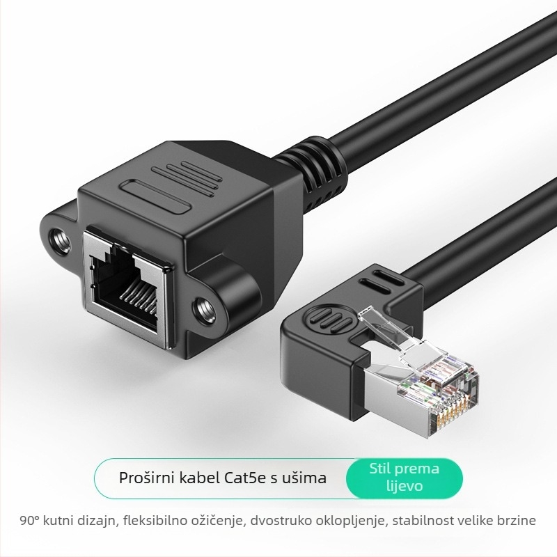 Kutni produžni kabel RJ-45, muški na ženski, Cat5, s otvorima za montažu