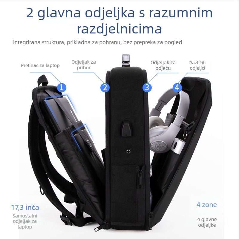 Ruksak za prijenosno računalo s čvrstim kućištem od legure, protiv krađe, EVA materijal, kapacitet 20-35 L, vodootporan
