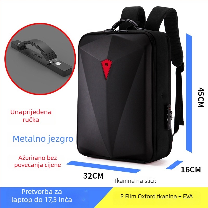Ruksak za prijenosno računalo s čvrstim kućištem od legure, protiv krađe, EVA materijal, kapacitet 20-35 L, vodootporan