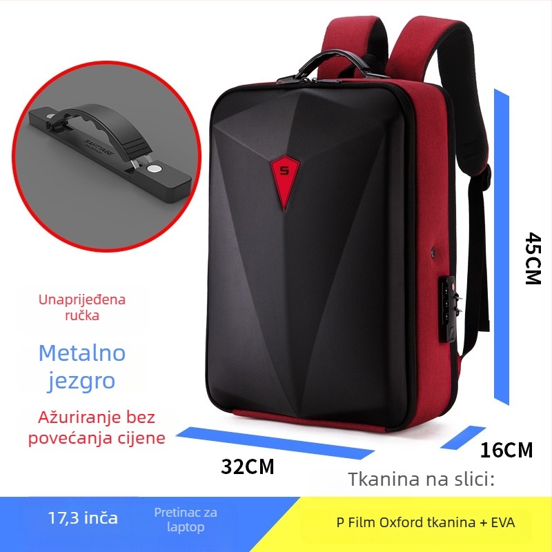Ruksak za prijenosno računalo s čvrstim kućištem od legure, protiv krađe, EVA materijal, kapacitet 20-35 L, vodootporan
