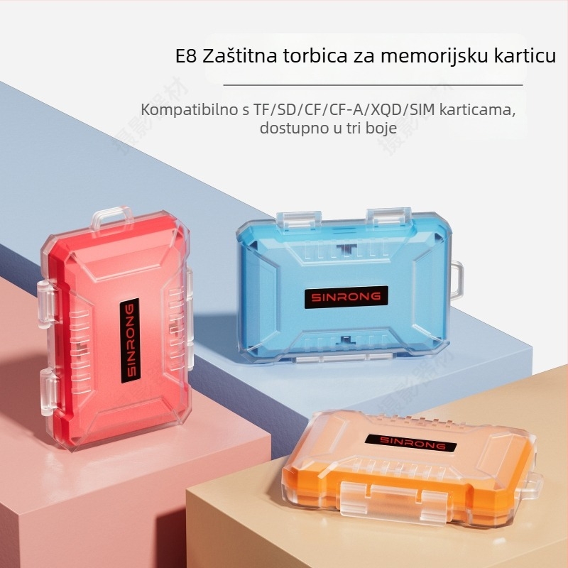 Prozirni SD kartični kutija, Model E8 — Vodootporna i otporna na prašinu, za mobitele i kamere; Organizator memorijske kartice uključuje karabiner, iglu za izvlačenje kartice i kopču