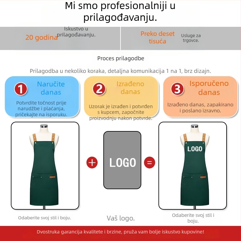 Po meri izrađena bez rukava pregača za manikuru — vodootporna i otporna na ulje, poliester, moderan stil
