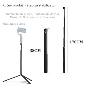 Aluminijski produžni rod za gimball Feiyu/DJI/Zhiqo, troosni stabilizator, teleskop, 5 sekcija, nosivost 2-5 kg