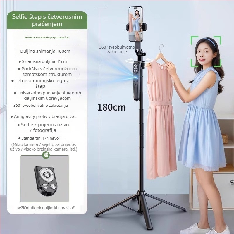 Inteligentni gimbal za selfie štap s 360° rotacijom, karbonska vlakna, daljinski upravljač, stabilizacija protiv podrhtavanja