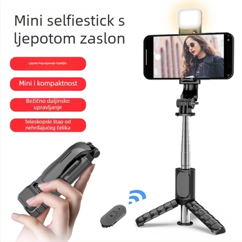 Mini Bluetooth selfie štapić s LED rasvjetom i stolnim držačem – ABS + nehrđajući čelik, daljinski upravljač, stolna držač, univerzalna kompatibilnost