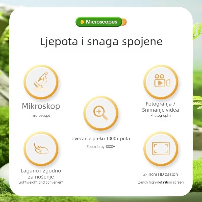 Dječja prenosna 4K kamera mikroskop sa zaslonom, model X10, 2-inčni LCD, TF kartica za pohranu, ABS kućište