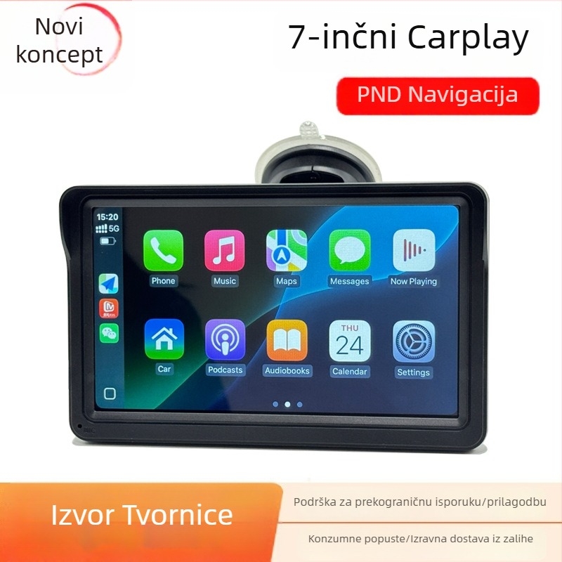 7-inčni prijenosni PND navigacijski sustav za automobil, MP5 multimedija, Bluetooth, kompatibilan CarPlay/Android Auto, dvojezgreni procesor, 8GB RAM, 480x800 rezolucija, USB-C priključak