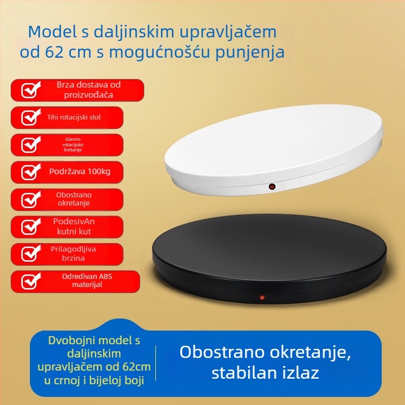 Električni rotirajući stol za fotografiranje proizvoda s daljinskim upravljačem, nosivost 100 kg, ABS konstrukcija, modeli 6062A/6062DC