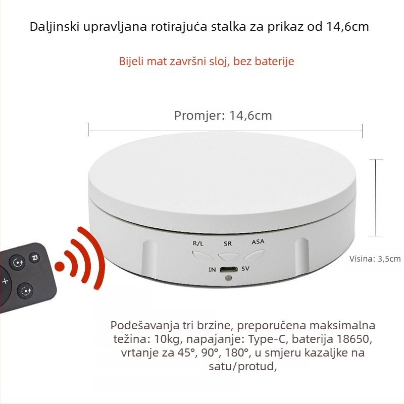 Električna rotirajuća vitrina za izlaganje nakita s daljinskim upravljačem, USB napajanje, ABS kućište, okrugli dizajn