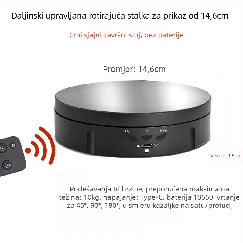Električna rotirajuća vitrina za izlaganje nakita s daljinskim upravljačem, USB napajanje, ABS kućište, okrugli dizajn