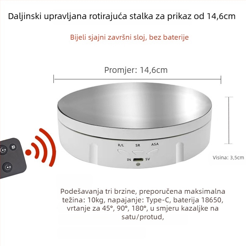 Električna rotirajuća vitrina za izlaganje nakita s daljinskim upravljačem, USB napajanje, ABS kućište, okrugli dizajn
