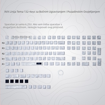 XVX Konturna linija bočno ugravirane PBT kapice tipki, prozirne, 132 tipki, dvobojna sublimacija