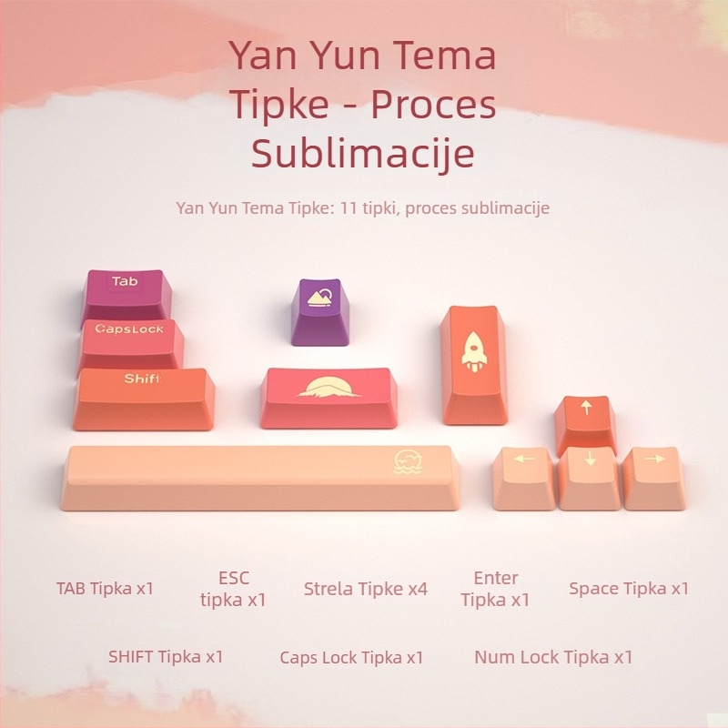 Set od 10 PBT tipki za mehaničku tipkovnicu, sublimacija, personalizirana tema Whale Dream Mountain Light Boat, otporne na klizanje i habanje