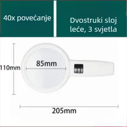 Ručni povećalo s LED svjetlom, 90x povećanje, za čitanje maraka i nakita, pregled mapa na pametnom telefonu.