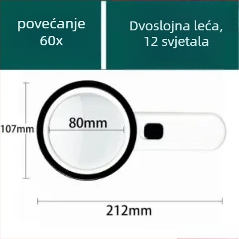 Ručni povećalo s LED svjetlom, 90x povećanje, za čitanje maraka i nakita, pregled mapa na pametnom telefonu.