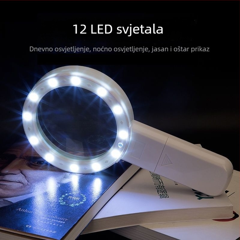 Ručni povećalo s LED svjetlom, 90x povećanje, za čitanje maraka i nakita, pregled mapa na pametnom telefonu.