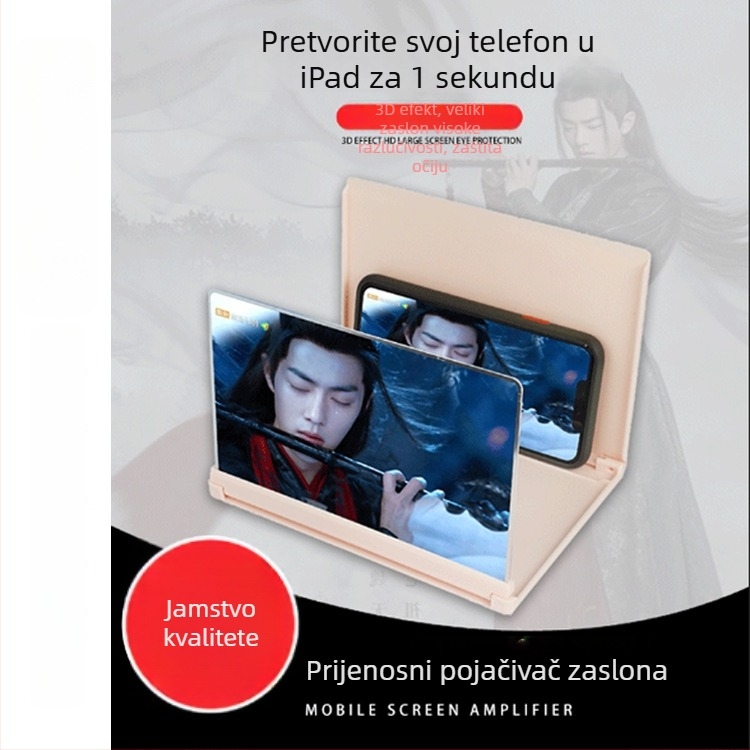 Bolin povećalo zaslona za mobilni telefon - Model A-2, 3D video, držač za akrilnu leću, univerzalno za sve marke i modele