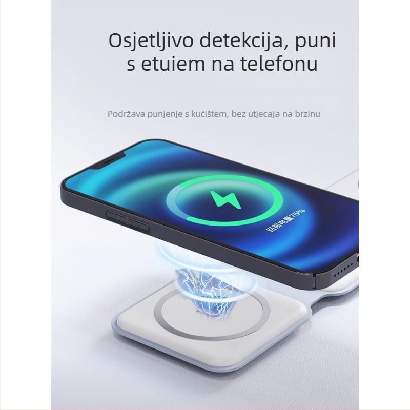 3-u-1 sklopivi magnetski bežični punjač za Apple iPhone, AirPods i Apple Watch – QC 3.0 brzo punjenje, izlaz 15W, ukupna snaga 22,5W