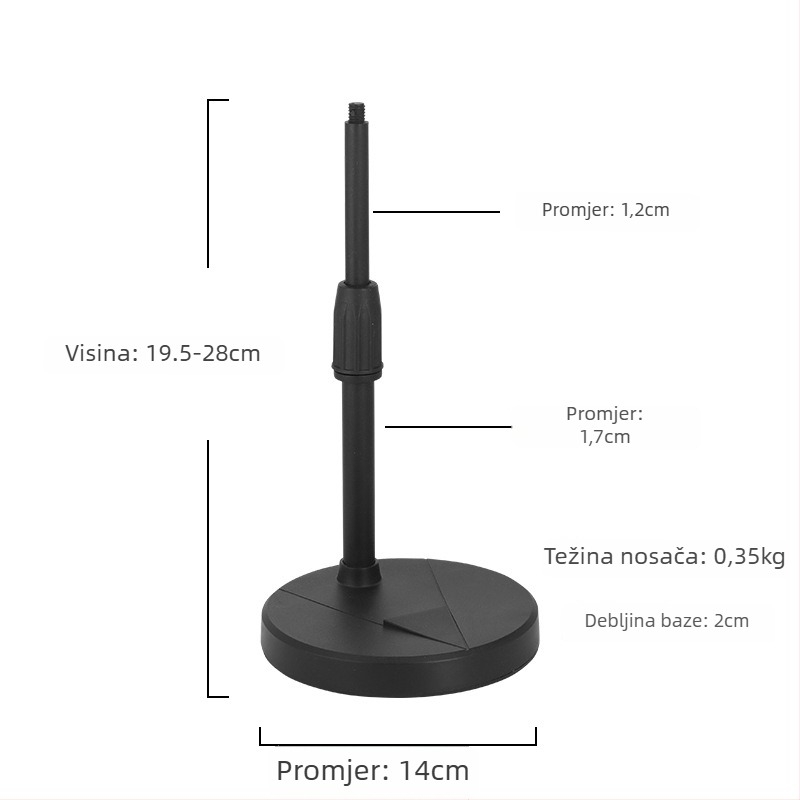 Mys stolni držač za mikrofon i telefon s velikim kružnim diskom, podesivim visinama, protiv vibracija, teška baza, univerzalni model