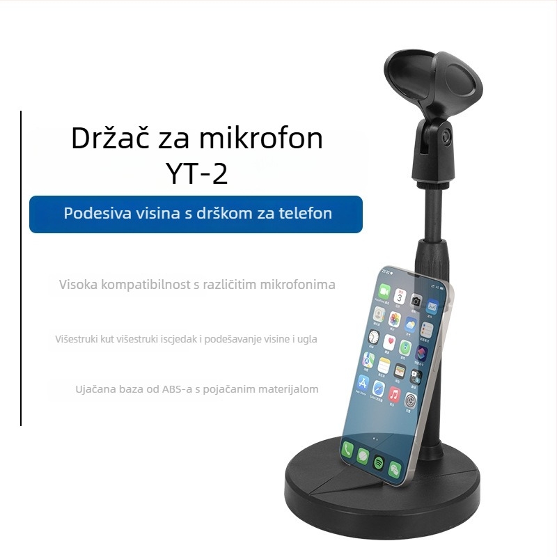 Mys stolni držač za mikrofon i telefon s velikim kružnim diskom, podesivim visinama, protiv vibracija, teška baza, univerzalni model