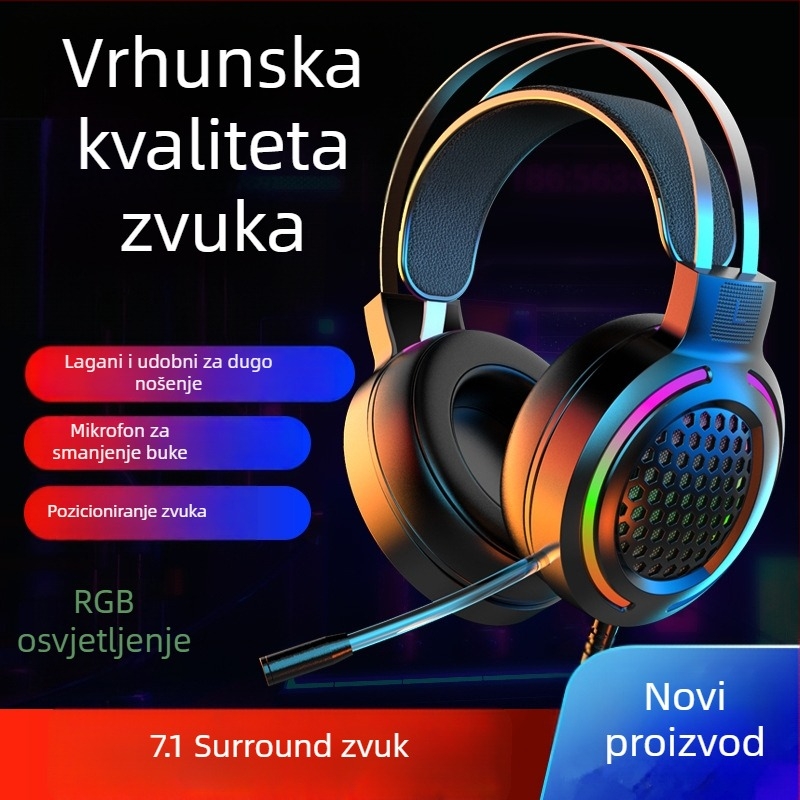 Wolf Hunter H500 gaming slušalice s RGB osvjetljenjem 7.1, USB spoj, 3,5 mm priključak, mikrofon, frekvencijski opseg 20–20000 Hz