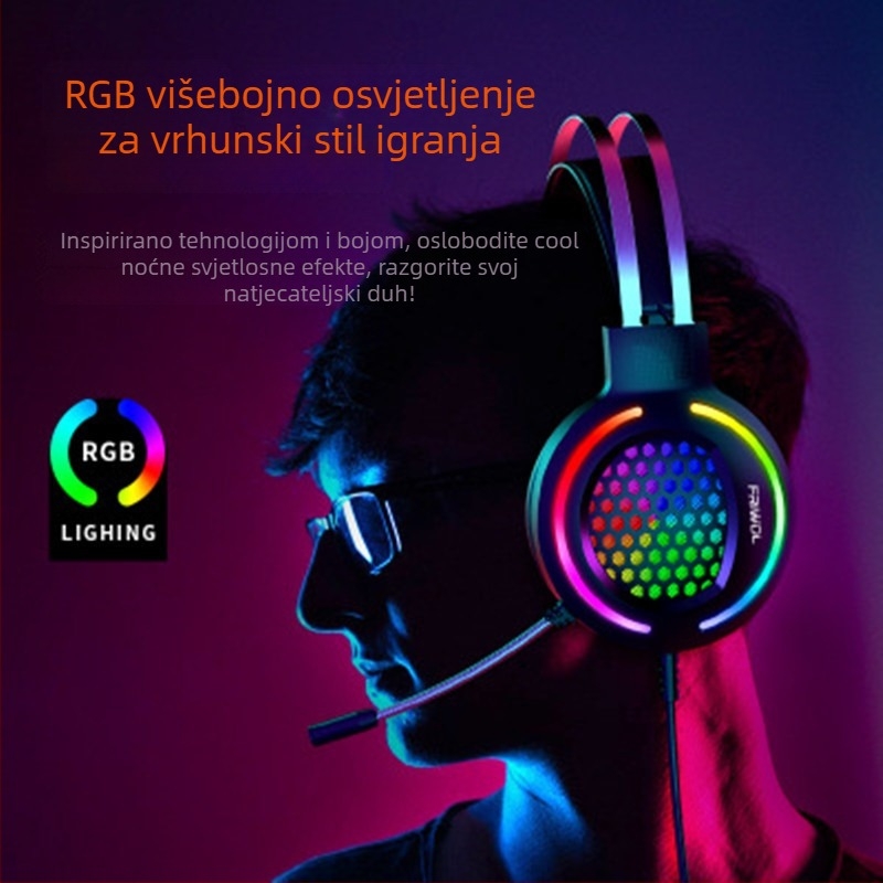 Wolf Hunter H500 gaming slušalice s RGB osvjetljenjem 7.1, USB spoj, 3,5 mm priključak, mikrofon, frekvencijski opseg 20–20000 Hz
