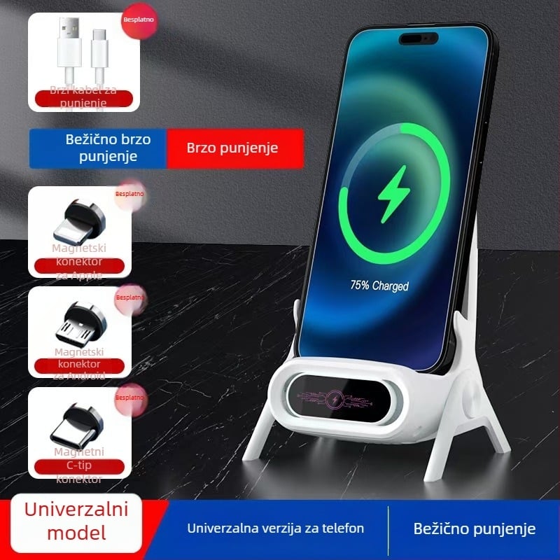 Bežični punjač za telefon s desktop držačem, QC 3.0, magnetsko punjenje, 15W