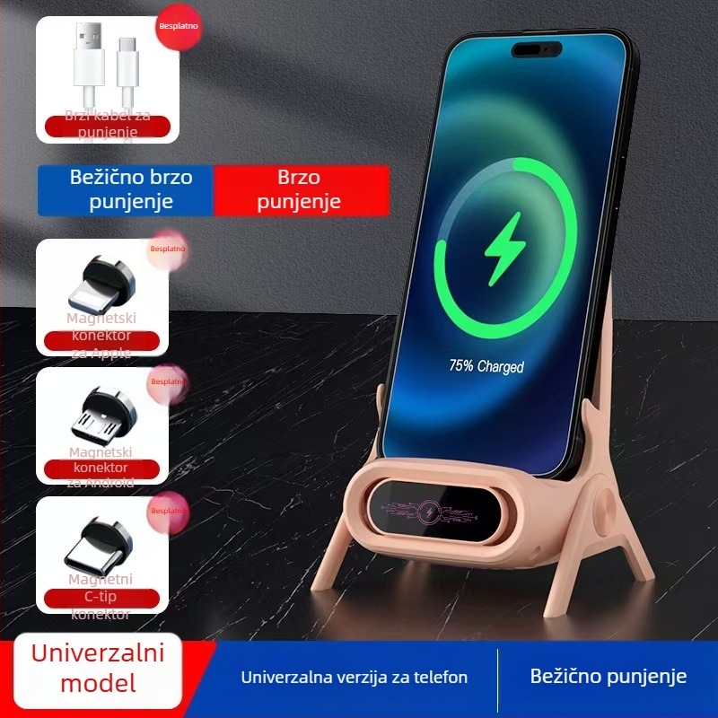 Bežični punjač za telefon s desktop držačem, QC 3.0, magnetsko punjenje, 15W