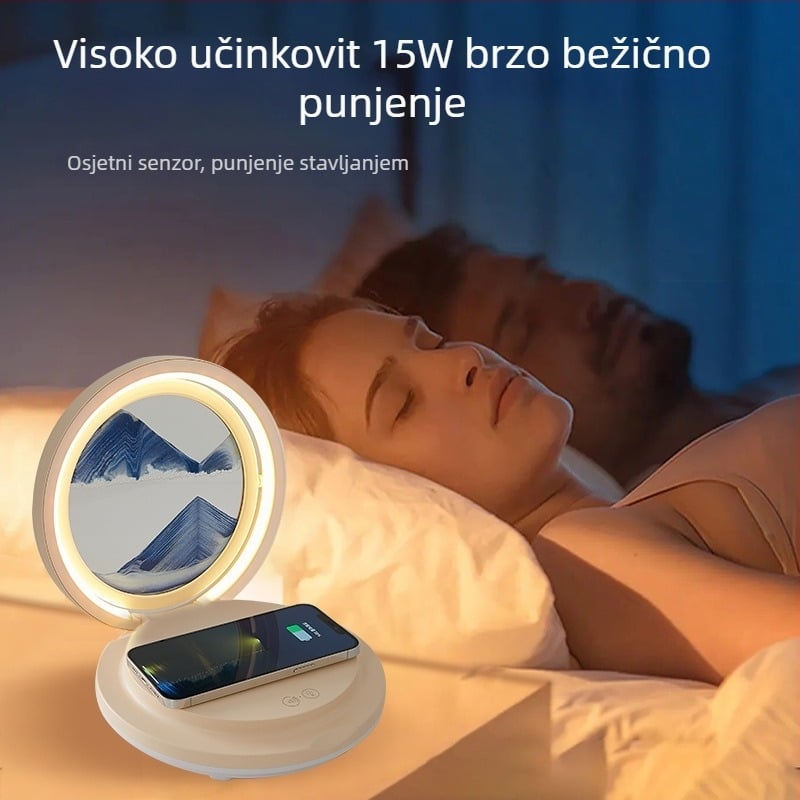 Bežično punjenje stolna lampa s pijeskovim satu, sklopivi Bluetooth zvučnik, RGB rasvjeta, 15W max izlaz, 3A