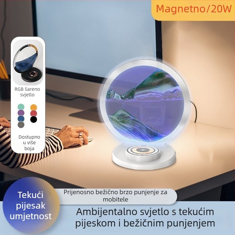 Bežično punjenje stolna lampa s pijeskovim satu, sklopivi Bluetooth zvučnik, RGB rasvjeta, 15W max izlaz, 3A