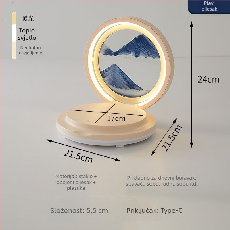 Bežično punjenje stolna lampa s pijeskovim satu, sklopivi Bluetooth zvučnik, RGB rasvjeta, 15W max izlaz, 3A