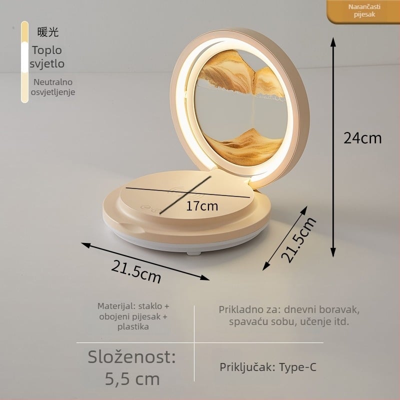 Bežično punjenje stolna lampa s pijeskovim satu, sklopivi Bluetooth zvučnik, RGB rasvjeta, 15W max izlaz, 3A