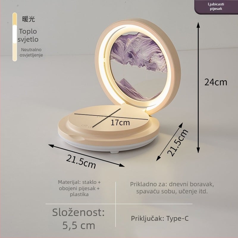 Bežično punjenje stolna lampa s pijeskovim satu, sklopivi Bluetooth zvučnik, RGB rasvjeta, 15W max izlaz, 3A
