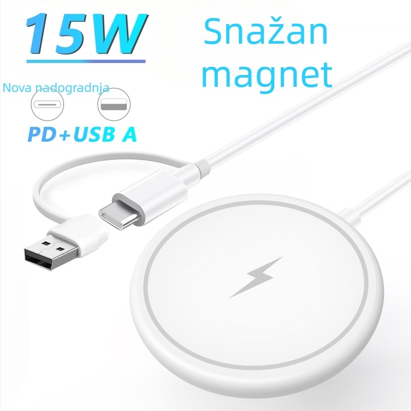 Magnetični bežični kabel za punjenje za mobitele, PD/USB sučelje, QC3.0 brzo punjenje, 15W maksimalno